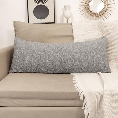 JoraLion 20x54 inch Neutral Boucle Body Pillow Cover, Light Grey Long Pillow - Image 7