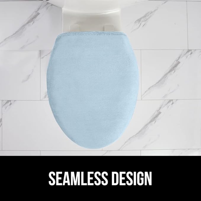 GORILLA GRIP Thick Memory Foam Bathroom Toilet Lid Seat Cover, Soft Velvet Topside, Machine Wash, Plush Cushioned Covers Fits Most Size Lids, Decorative Bath Room Accessories, 19.5x18.5, Light Blue