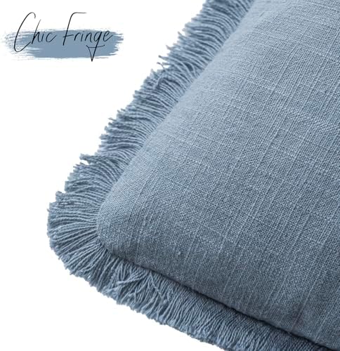 Foindtower Decorative Linen Fringe Throw Pillow Covers 16×16 Misty Blue - Image 3
