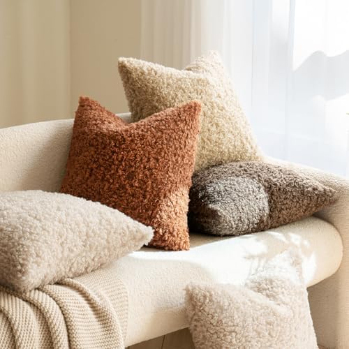 MIULEE Decorative Faux Fur Pillow Covers Sherpa 18x18 Rust - Image 3