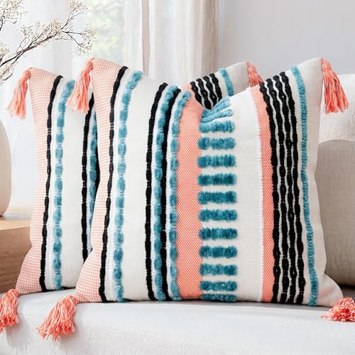 NUYECY Boho Throw Pillow Covers 16x16 Aesthetic Neutral Boucle Couch Pillow by NUYECY