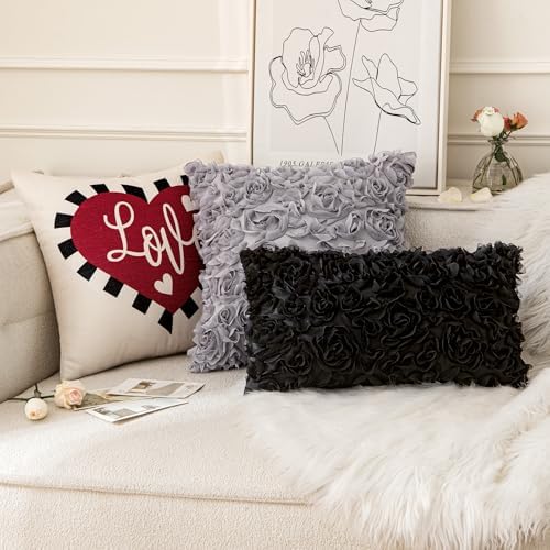 MIULEE Decorative Rose Flower Pillow Cover Pack of 1 Black 12x20 Inch - Image 5
