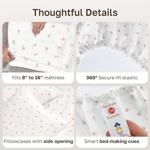 California Design Den Soft 100% Cotton Sateen Queen Bedding Sheets - Image 5