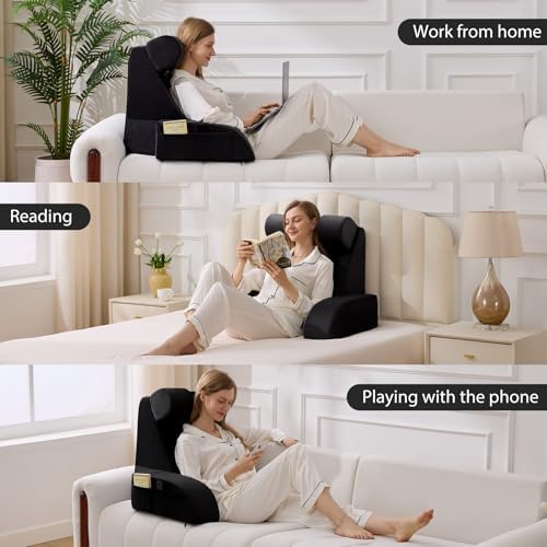 21" Reading Pillow for Bed Black, Flip Headrest and Back Support - Image 4