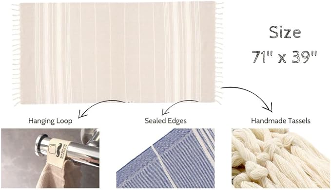 Bazaar Anatolia Turkish Beach Towel – 100% Cotton, Quick Dry, Sand Free Towel for Bathroom, Travel, Camping – Oversized 71x39 Inches – Stripe Light Blue
