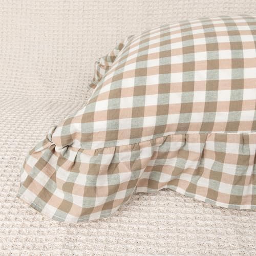 JoraLion Ruffled Throw Pillow Cover 18x18 Gingham Green - Image 5