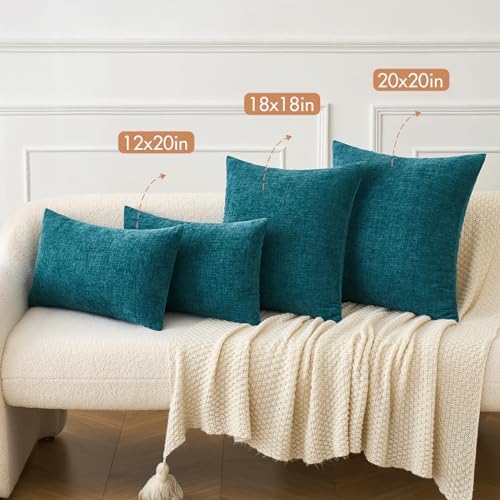 MIULEE Soft Chenille Throw Pillow Covers Dark Teal 18x18 Inch Pack of 2 - Image 4