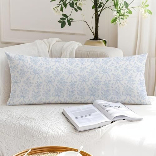 Coquette Blue Bow Chinoiserie Floral 20x54 Body Pillow Cover, French Country - Image 6