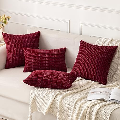 MIULEE Christmas Corduroy Decorative Throw Pillow Covers 20x20 Burgundy Pack of - Image 2