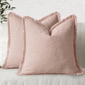 MIULEE Boho Linen Fringe Decorative Throw Pillow Covers Light Pink 18x18 by MIULEE
