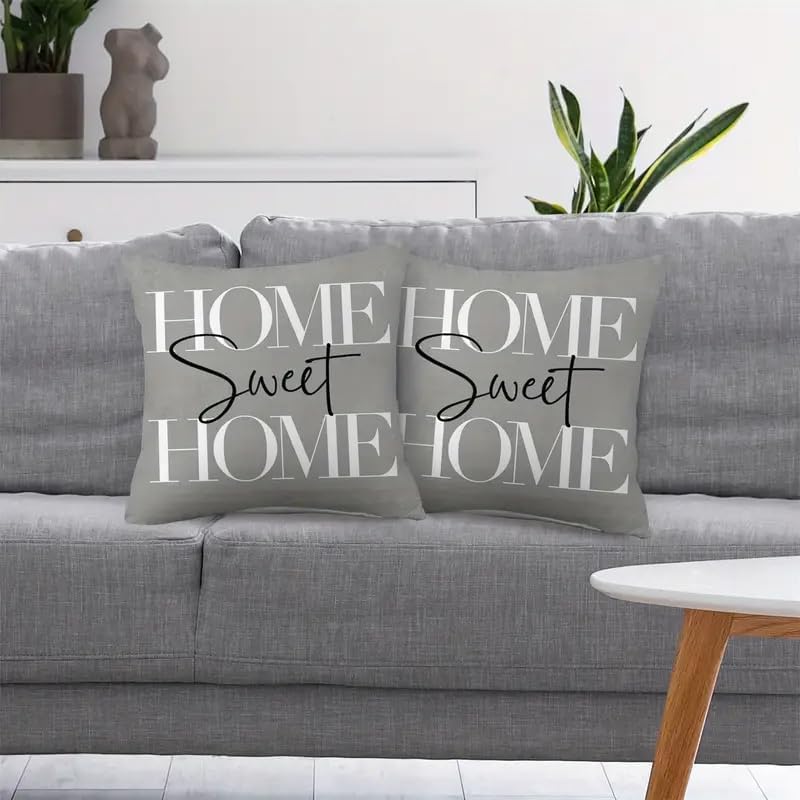 2pcs Modern Home Sweet Home Throw Pillow Cover, Decorative Gray Cushion Case - Image 2