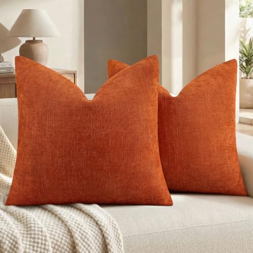 decorUhome Chenille Fall Throw Pillow Covers 16x16 Set of 2, Burnt Orange by decorUhome