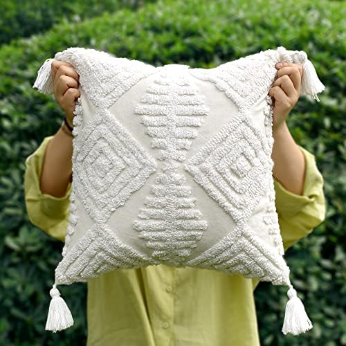 Boho Throw Pillow Covers 20x20 Tufted Tassels - Image 2