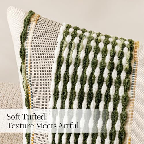ANRODUO Boho Decorative Pillow Covers Olive Green Stripe 24x24 Pack of 2 - Image 6