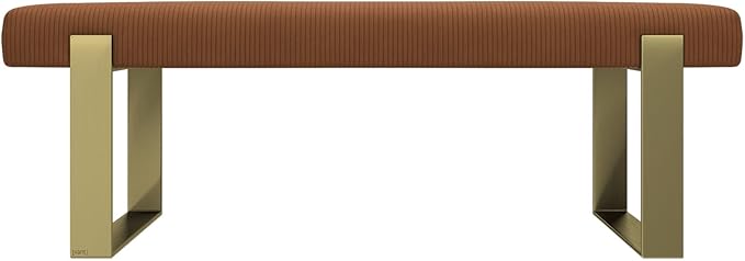 VANT Upholstered Bed Bench - Ribbed Terracotta - Burnished Brass - Contemporary Modern, Bedroom Bench Seat, Hallway, or Entryway
