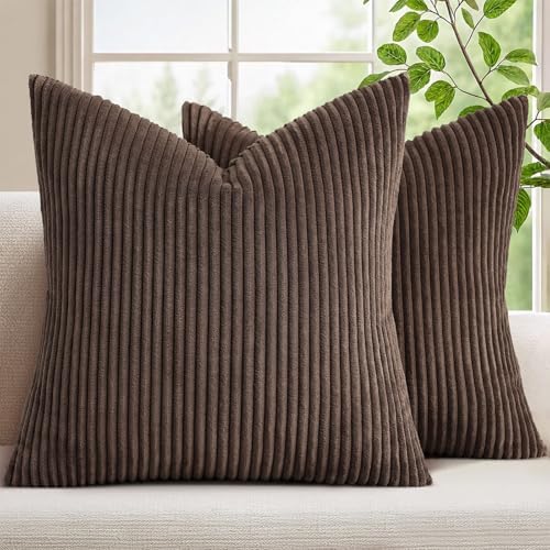 Mecatny Corduroy Fall Throw Pillow Covers 20x20 Set of 2 Chocolate by Mecatny