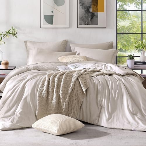 Monbix Full Size Comforter Set 7 Pieces Oatmeal Beige Bed in a Bag by Monbix