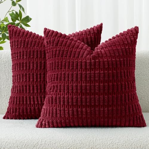 MIULEE Christmas Corduroy Decorative Throw Pillow Covers 20x20 Burgundy Pack of by MIULEE