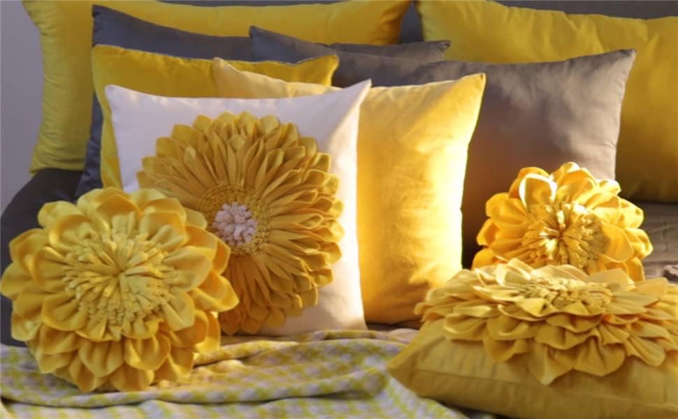 OiseauVoler Decorative 3D Sunflower Throw Pillow Covers 18x18 Inch Yellow - Image 2