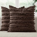 MIULEE Boho Linen Striped Throw Pillow Covers 20x20, Dark Brown by MIULEE