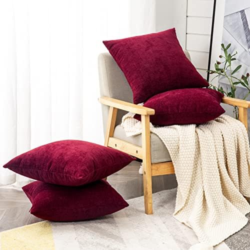 GAWAMAY Red Chenille Throw Pillow Covers 18x18 Set of 4 - Image 4