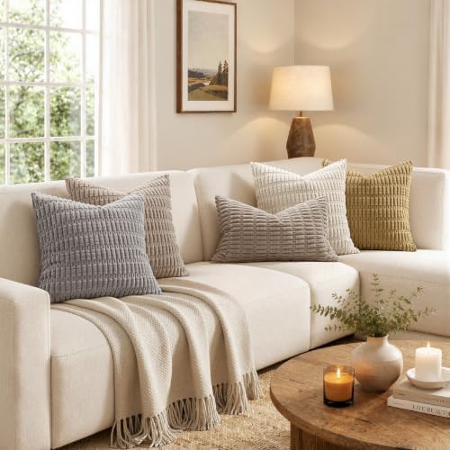 MIULEE Euro Sham Corduroy Decorative Throw Pillow Covers 22x22 Light Brown - Image 5