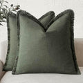 Foindtower Decorative Linen Fringe Throw Pillow Covers 16×16 Dark Green by Foindtower
