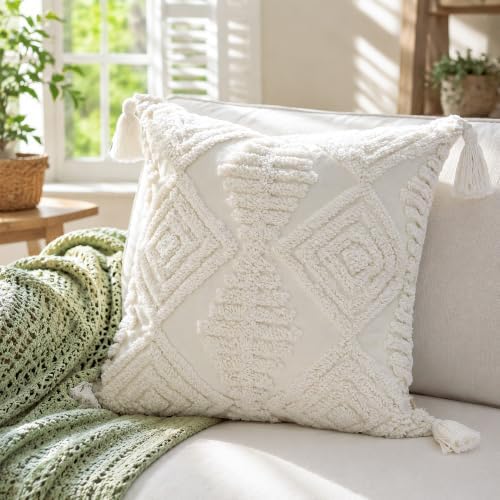 Boho Throw Pillow Covers 20x20 Tufted Tassels - Image 3