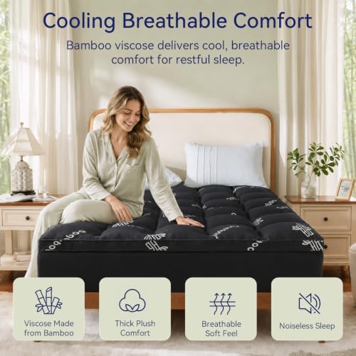 ELEMUSE Queen Size Bamboo Viscose Mattress Topper, Thick Pillow Top Pad - Image 6
