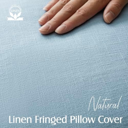 Foindtower Decorative Linen Fringe Throw Pillow Covers 24×24 Light Blue - Image 2