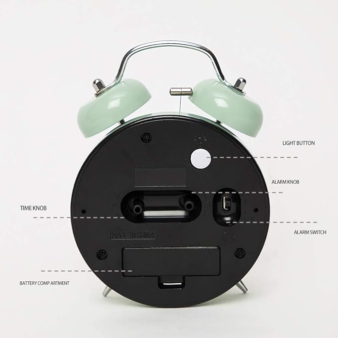 Loud Alarm for Deep Sleepers 4'' Twin Bell Alarm Clock with Backlight for Bedroom and Home Decoration(Green)