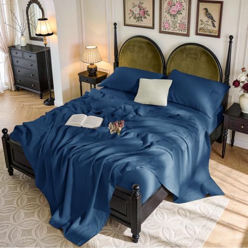 SONORO KATE 100% French Linen King Size Sheets Set, Natural Flax Bedding by SONOROKATE