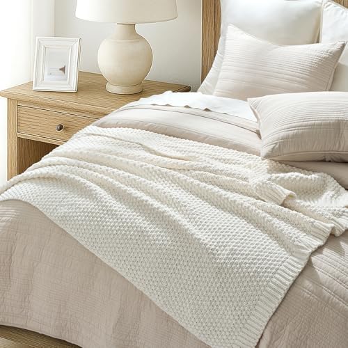 EVERGRACEHOME Chunky Chenille Knit Throw Blanket, 50 x 60, Bright White - Image 3