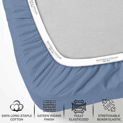 Feather & Stitch 100% Cotton Sateen 500 TC Queen Size Bed Sheet Set - Image 3