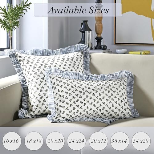 Ridhi Baby Blossoms Block Print Ruffle Pillow Covers 18x18 Inch Set of 2 - Image 5
