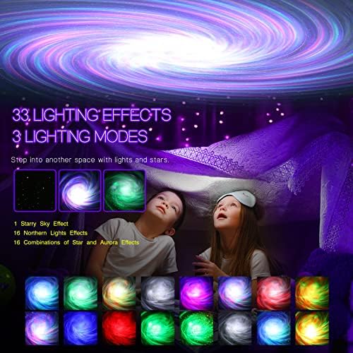 Northern Galaxy Light Aurora Projector with 33 Light Effects, Night Lights LED Star Projector for Bedroom Nebula Lamp, Remote Control, White Noises, Bluetooth Speaker for Parties, Jet Black - Image 3