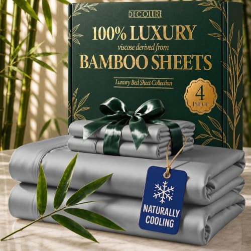 DECOLURE 100% Viscose Derived from Bamboo Sheets Twin Size, Luxury 4 Pc Set by DECOLURE