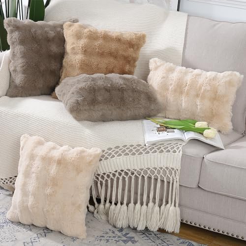 MADIZZ Pack of 2 Thick Plush Faux Wool Throw Pillow Covers Soft Boho Throw - Image 6