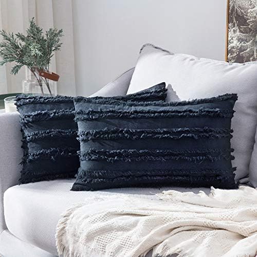 MIULEE Boho Linen Striped Lumbar Throw Pillow Covers 12x20 by MIULEE
