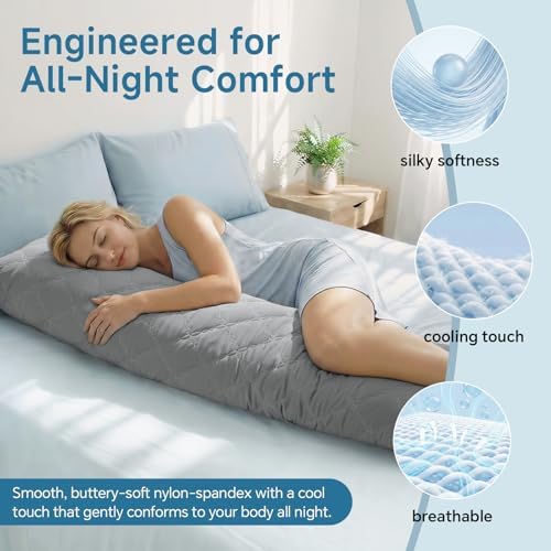 BEDELITE Cooling Body Pillow, Memory Foam Filled, Light Grey, 20x54 Inches - Image 2
