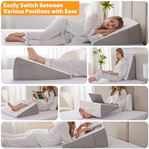 Ruqmuis Wedge Pillow for Acid Reflux, Bed Wedge Pillow for Headboard 10" - Image 2
