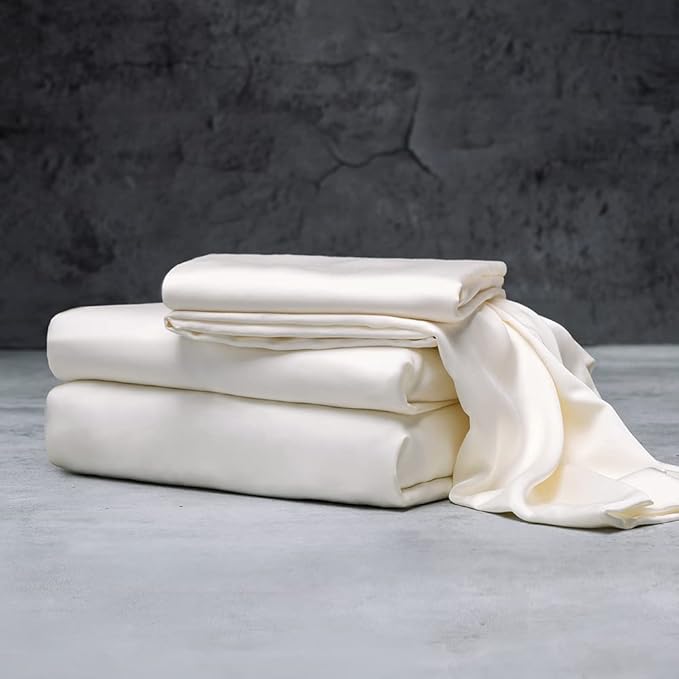 LUXOME Luxury Sheet Set | 100% Rayon (Viscose) from Bamboo | Queen Size - Ivory | Deep Pockets | 4-Piece Set (Fitted, Flat, 2 Pillowcases)