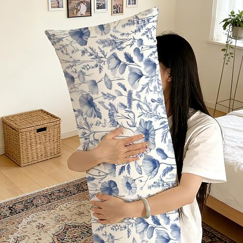 Blue and White Chinoiserie Floral 20x54 Body Pillow Cover, Grandmillennial Home - Image 6