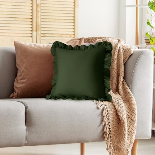 KKJIAF 2 Pack Ruffle Pillow Cases 22x22 Inches, Olive Green - Image 5