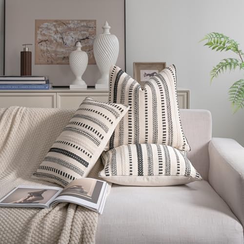 Cethom Black Boho Throw Pillow Covers 20x20 Inch Set of 2, Stripe Textured - Image 6