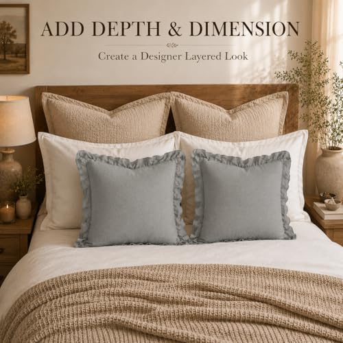 JoraLion Ruffled Throw Pillow Cover 20x20 Solid Light Gray - Image 5