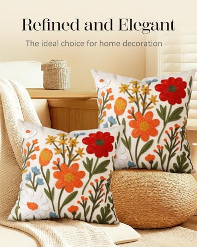 Embroidered Throw Pillow Covers 18x18 Inch, Flower Cluster - Image 5