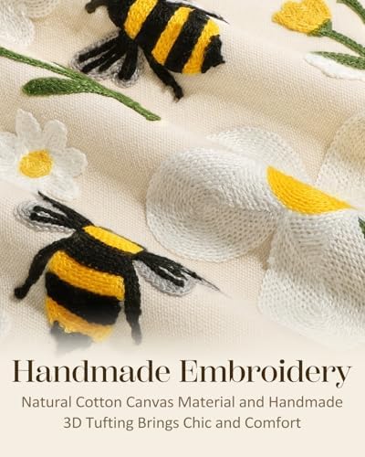 Embroidered Throw Pillow Cover 18x18 Inch, Flower Bee - Image 2