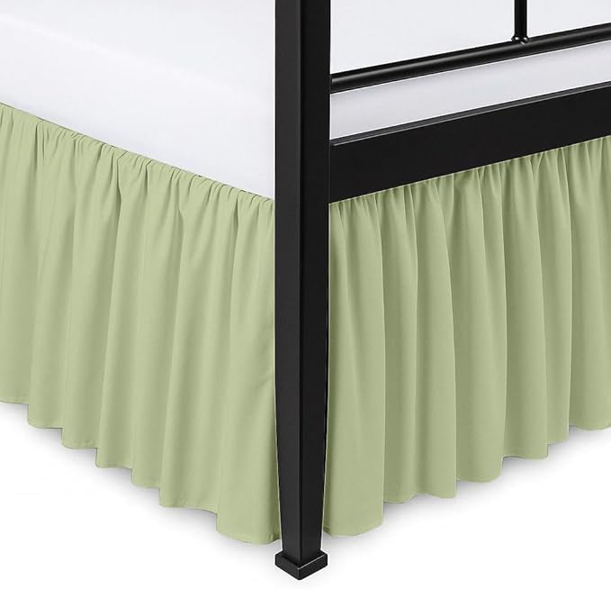Ruffled Bed Skirt Split Corners with Platform, Tailored Fit Hotel Quality Wrinkle Free Ultra-Soft Microfiber Dust Ruffle, Upto 16 Inch Drop, Twin XL, Sage