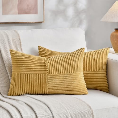 Fancy Homi 2 Packs Mustard Yellow Long Lumbar Decorative Throw Pillow Covers by Fancy+Homi